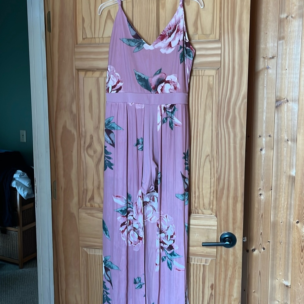 Dressy skirt maxi pink with flowers XL